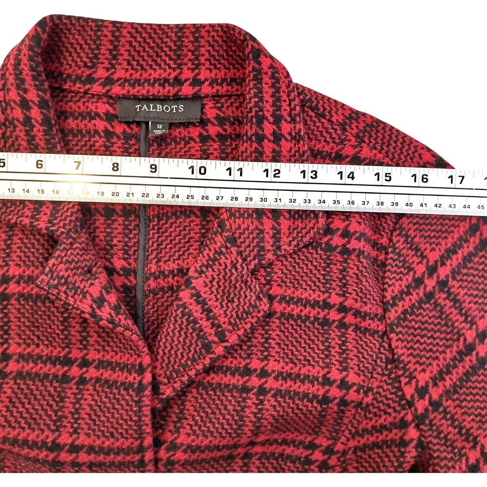 Talbots Wool Blend Blazer Womens‎ 12 Red Black Plaid Lined Jacket Classic Preppy - Picture 8 of 10